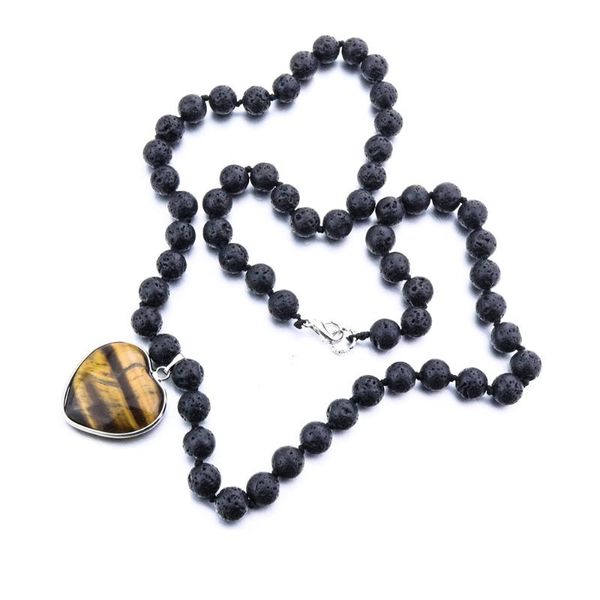 

wiw 8/10mm black lava stone necklace choker beads necklace men/woman silvet love natural stone jewelry handmade dropshipping, Golden;silver