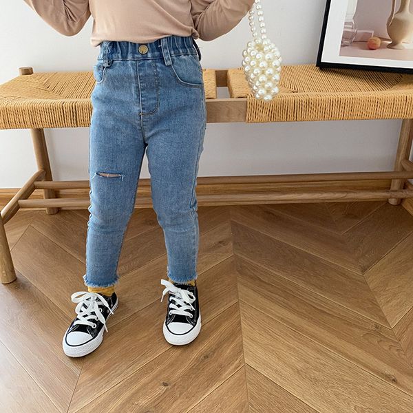 

jeans autumn girls fashion ripped skinny cute girl casual fur-trimmed denim pants, Blue