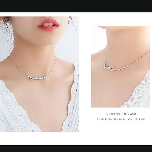

chains fashion silver color brilliant bow crystal pendant necklace for women rhinestone pan wedding gift jewelry