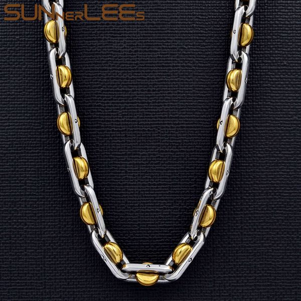 

sunnerlees 316l stainless steel necklace 8mm geometric beads link chain silver color gold plated men women jewelry gift sc169 n