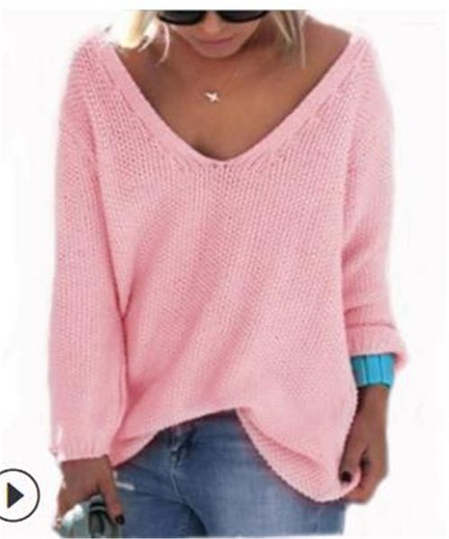 

female clothing autumn womens designer sweaters loose solid color printed v neck casual urban leisure style, White;black