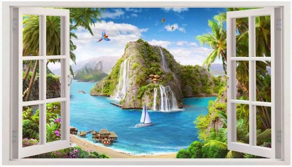 

3d p wallpaper custom mural hd tropical seascape window waterfall scenery home decor p wallpaper for walls 3 d in the living room