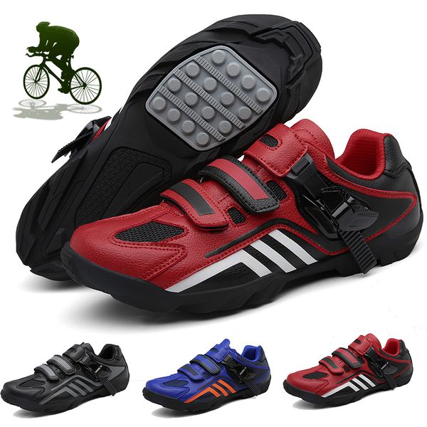 

real leather cycling shoes men zapatillas ciclismo mtb outdoor sports road bike shoes racing bicycle women mtb sneakers, Black