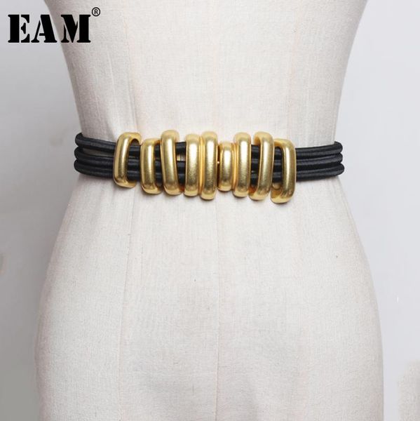 

eam] black elastic band split joint metal circle long belt personality women new fashion tide all-match spring 2020 1r113, Black;brown