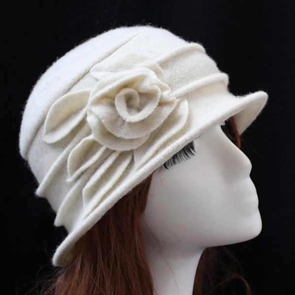 

stingy brim hats 7 solid colors fashion flower vintage women wool cloche flapper hat lady bucket winter, Blue;gray