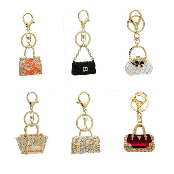 

linnor lovely diy bag crystal keychain enamel charm keyring for women party gift handbag purse bag buckle pendant key chain ring, Silver