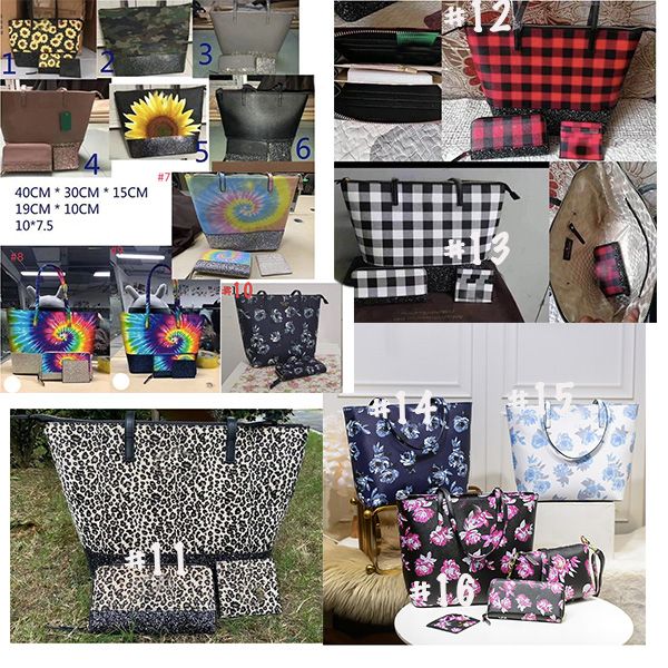 

autumn fashion designer sunflower plaid style new color colthes accessorie 3pc/set floral print glitter bottom tote, Black