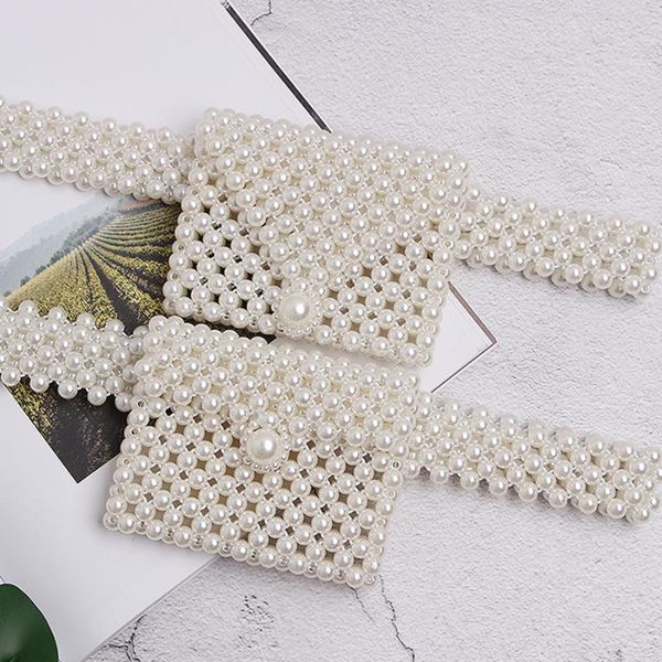 

temperament solid elegant imitation pearl belt bag ladies elastic belly bag pocket female 2020 fashion casual pocket female