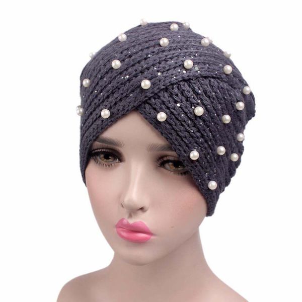 

ladies winter knitting hat warm womens beanies cap pile pearl solid winter hats for women retro pearl knitting hat female bonnet, Blue;gray