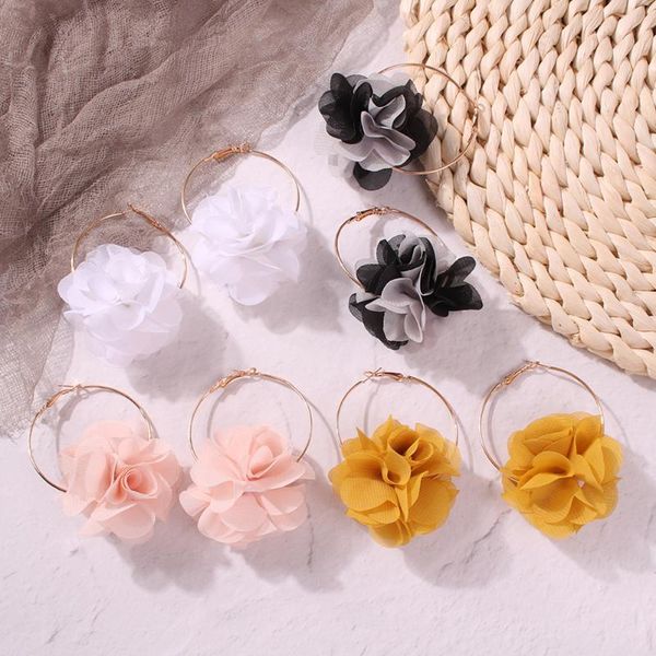

popular hoop flower earrings floral statement holiday jewelry cute simple three-dimensional big earring for women, Golden;silver
