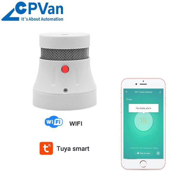 

cpvan wifi smoke detector tuya app control fire alarm sensitive detector for home security sensor fire protection, Black;white