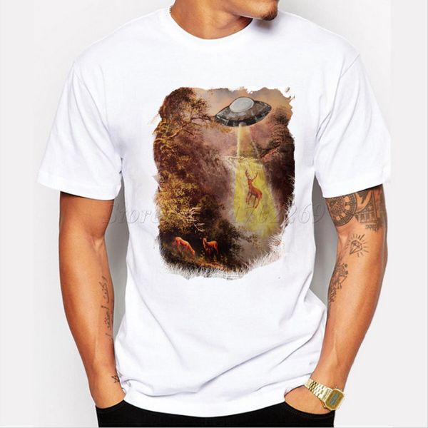 

азиатский размер популярная мода олень охотников дизайн мужчины футболки с коротким рукавом мужчин смешные вершины ufo марочные напечатаны п