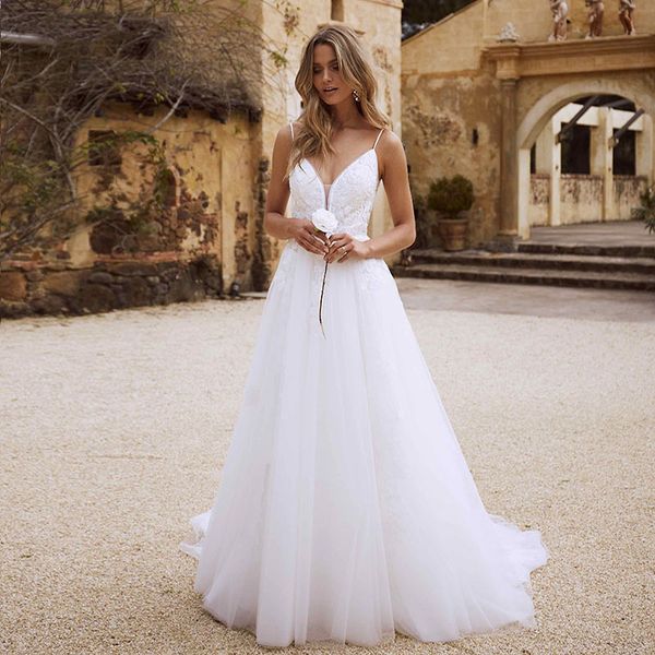

eightree bohemian wedding dresses beach 2020 appliques lace spaghetti strap white wedding gowns romantic vintage bride dresses, Blue;red
