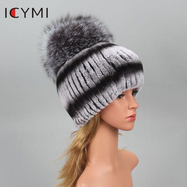 

icymi real fur hat for female with luxury fluffy ball russian hats new cold winter genuine fur new striped benies, Blue;gray