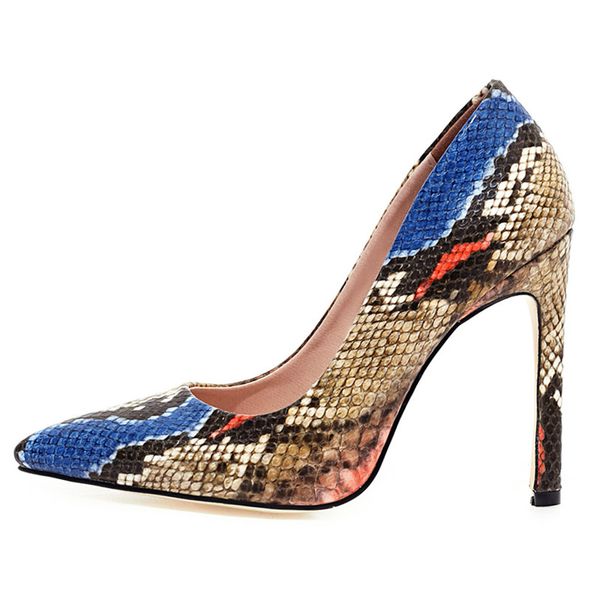 

new 2020 spring women high heels size 45 fashion snake print pointed toe pumps heels classic office party dress pumps shoes, Black