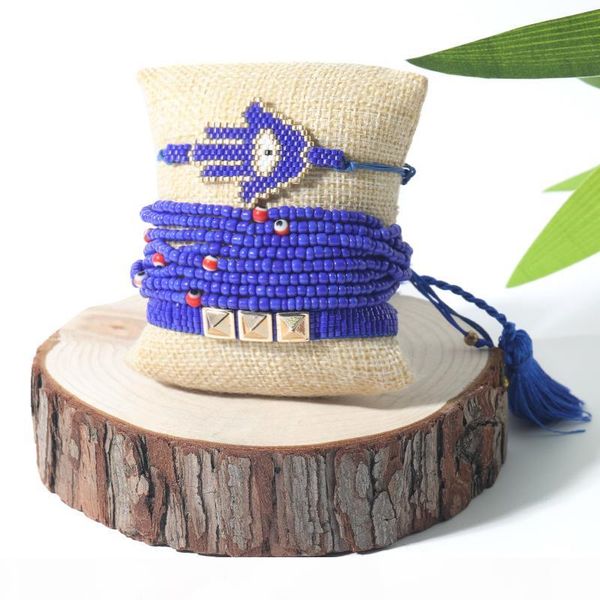 

rttooas fatima hamsa hand bracelet for women miyuki beaded handmade tassel charm bracelets fashion rivet bracelet 2020, Golden;silver