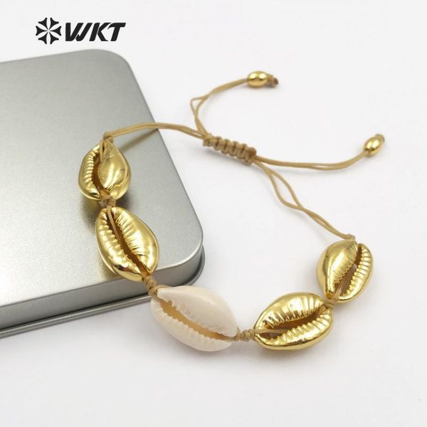 

wt-b432 wkt оптовая 5pcs sea side ювелирные изделия белого cowrie shell браслет с one full metallic shell в boho стиль женский подарков, Black