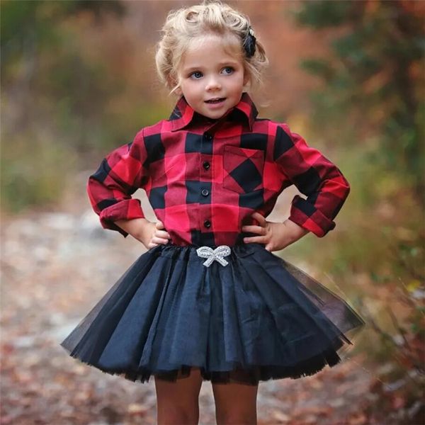 

toddler girls christmas clothing red plaids shirt tutu skirt 2pcs set xmas clothes long sleeve outfits, White