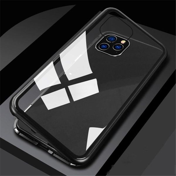 

magnetic adsorption metal tempered glass built-in magnet phone hard case flip cover for iphone 12 pro max 11 xs xr x 8 7 6 6s plus se 2020