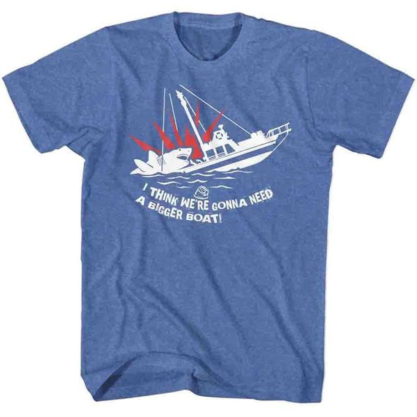 

jaws men's short sleeve t-shirt royal heather bigger boat summer o neck tee shirt