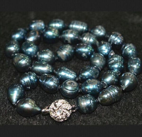 

10-11mm blue-black tahitian pearl necklace natural science 18, Silver