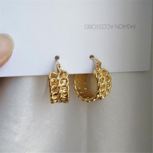 

hoop & huggie shamir korean vintage fashion design metal gold twist earrings for women girl daily personality accessories, Golden;silver