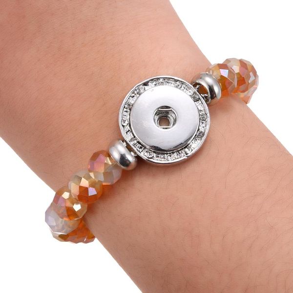 

bangle multilayer elegant pearl crystal bead bracelet for women elastic wristband cuff fit 18mm/20mm diy snap buttons, Black