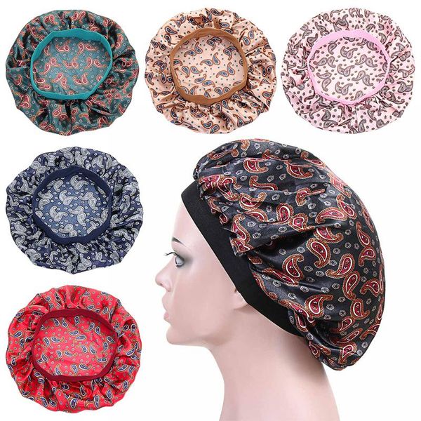 

shower caps women springy hair bonnet satin night sleep cap wide elastic band head cover hat salon