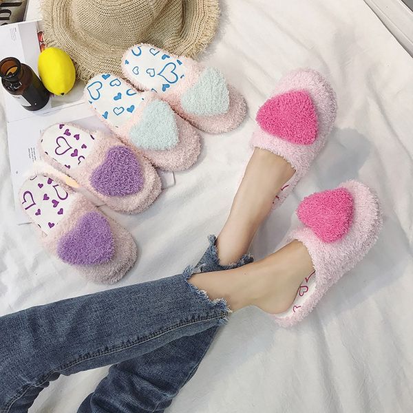 

shoes woman autumn winter cute indoor plush slip-on flat home keep warm anti-slip fashion sweet slipper 36-41 yards, Black
