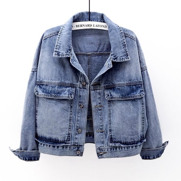 

women's jackets denim jacket women short coat spring autumn loose big pocket bat sleeve jeans female casual vintage washed blue outerwe, Black;brown