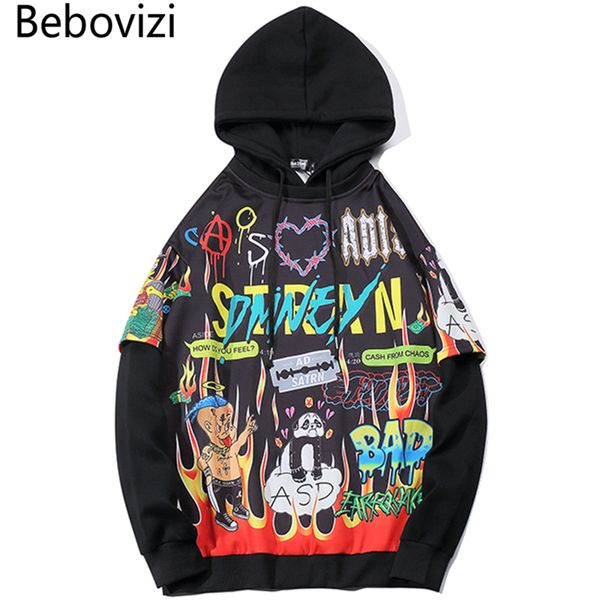 

bebovizi граффити рисунок напечатанный смешной толстовку для мужчин мода yellow black tops hip hop случайные толстовки