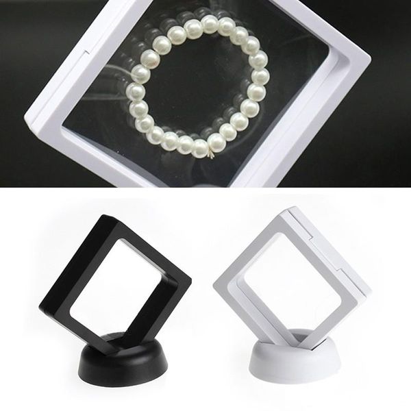 

new pet membrane jewelry ring pendant display stand holder bague packaging box protect jewellery & stones floating presentation case