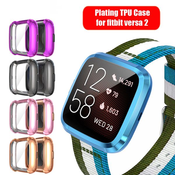 

1pcs plating tpu watch case band waterproof watch shell cover screen protector for fitbit versa 2 smart watch 2020 new design