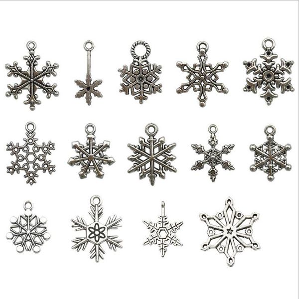 

christmas series vintage xmas snowflake earring findings charms mixed 70pcs antique silver decoration pendant jewelry accessories on sale, Bronze;silver