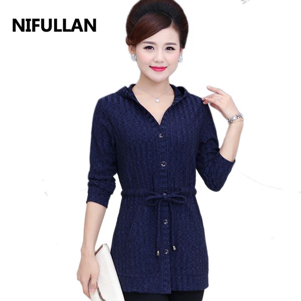 

nifullan hooded sweater knitted cardigan coat 2020 spring fall new fashion mother 5xl plus size knitwear womens clothing, White