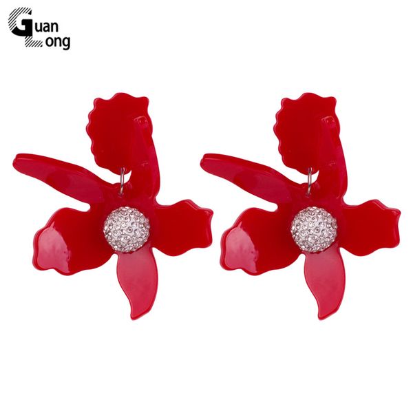 

guanlong vintage acrylic drop earrings for women statement big dangling resin earrings fashion jewelry dangle red flowers brinco, Silver
