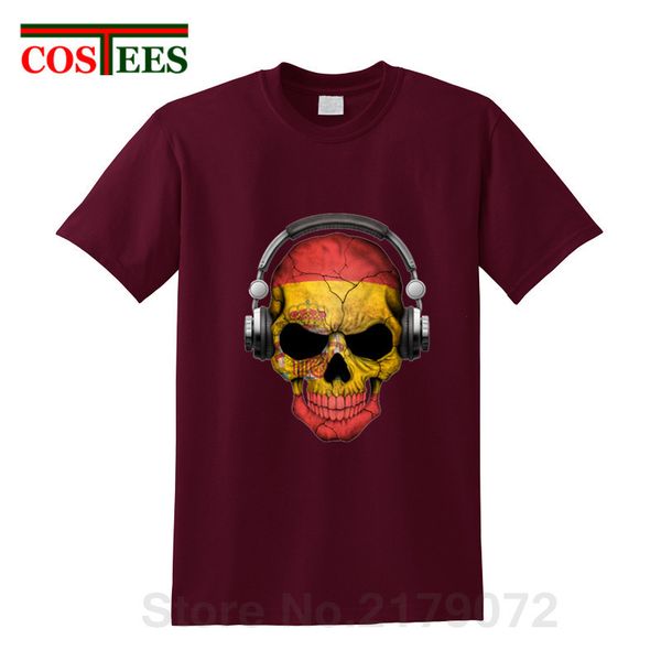 

dark skull deejay с испанский флаг майка мужчин vintage испании dj череп с гарнитуры футболки для наушников dj tee рубашки hombre camisa