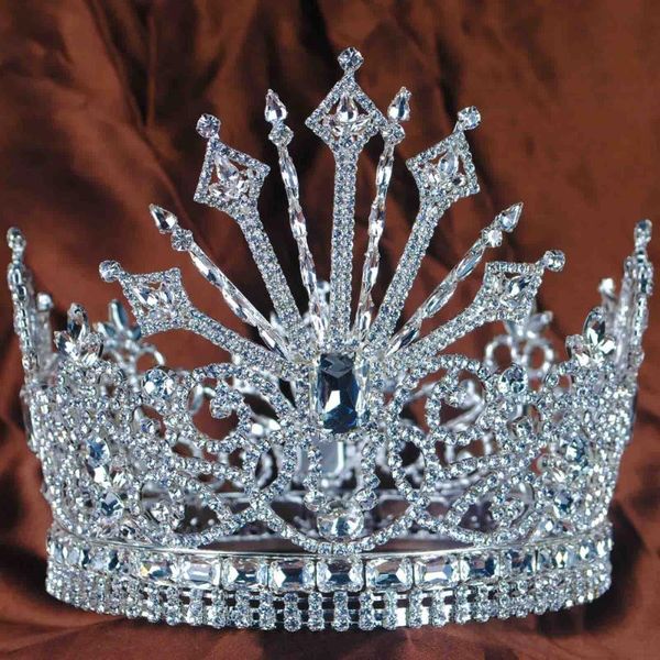 

women classic tiara crowns round handmade brides crown crystal rhinestones bridal wedding hairwear prom party high quality, Golden;silver
