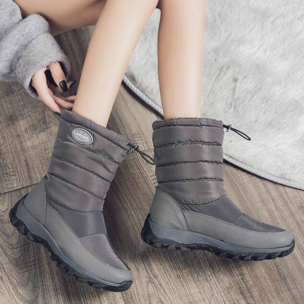 

boots высокого качества для женщин 2020 зима снег ботинки покрытия водонепроницаемых платформ черной серые женщины хлопок обуви согреться, Black