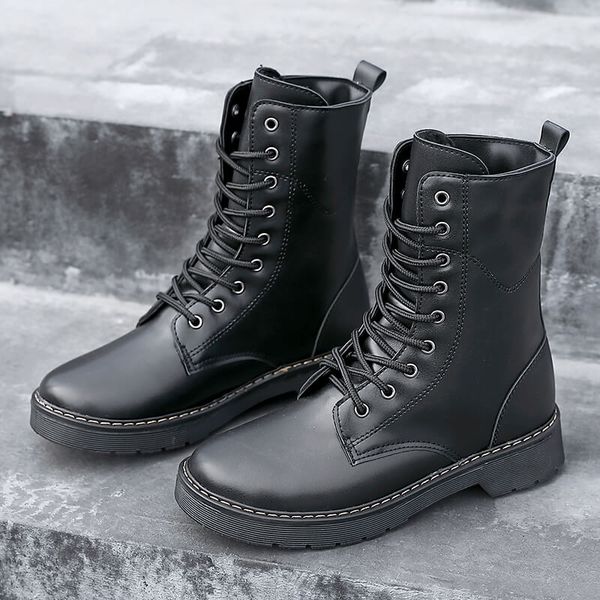 

lovers popular motocycle boots woman winter high-combat boots woman leather for casual luxury boot army, Black