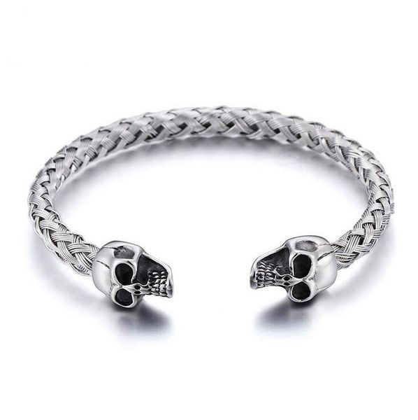 

punk skull wolf head style mens bracelets & bangles titanium stainless steel 12mm wide cuff wristband brazaletes jewelry, Black