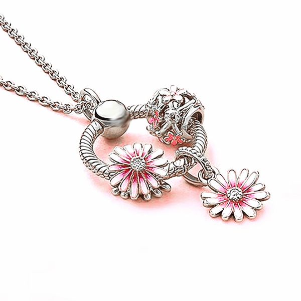 

o round pendant charms diy bead jewelry making daisy charm fit necklace & bracelet bangle fashion gift for women girl, Silver