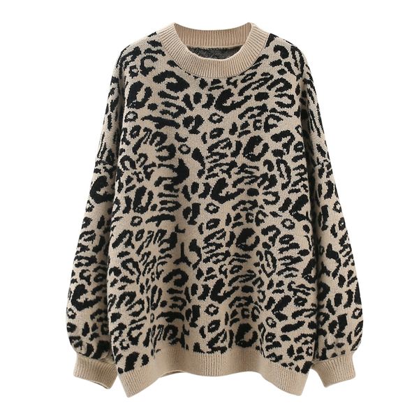 

2020 new leopard print classic sweater pullovers korean version of loose slouchy web celebrity small fresh knit top, White;black