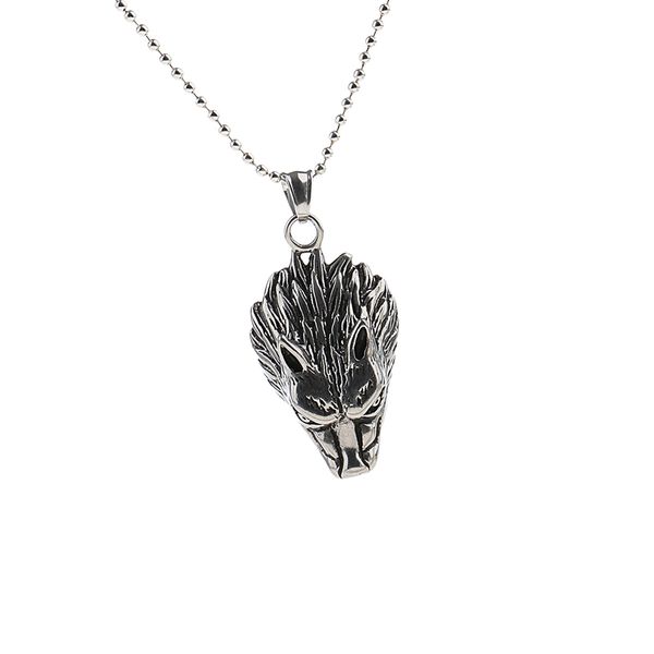 

fashion charm women lady wolf head stainless steel pendant necklace chain, Silver