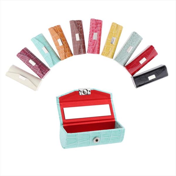 

leather lipstick case holder storage box with mirror lip gloss case lipstick storage case box for purse