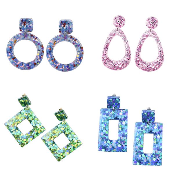 

2020 new fashion geometric acrylic dangle earrings for women circle glitter sequin drop earrings statement party jewelry gift, Silver
