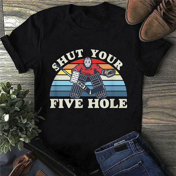 

shut your five hole смешной хоккей vintage футболка черный хлопок мужчины s-3xl печать apparel футболка