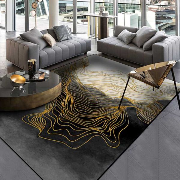 

carpets modern abstract golden line pattern printed carpet chinese style soft for living room anti-slip rug floor mat doormat