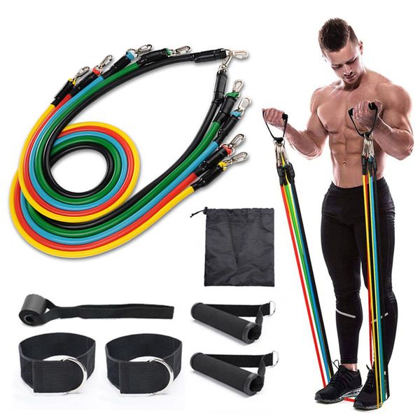 

11 pcs/set resistance bands set home indoor yoga gym fitness equipment workout elastic pull rope rubber band training exercise