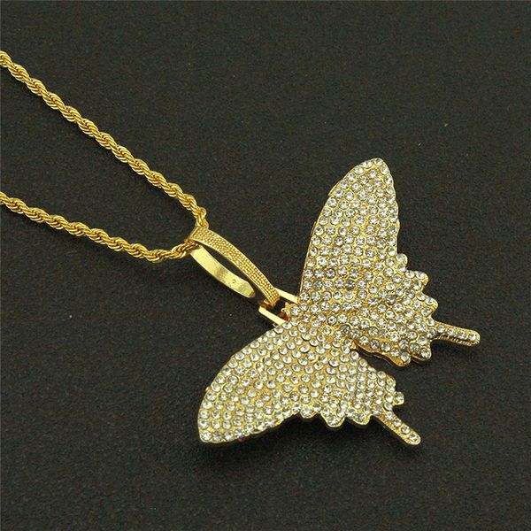 

pendant necklaces butterfly charm 30in miami curb cuban chain hip hop necklace rapper gift rock men women jewelry, Silver